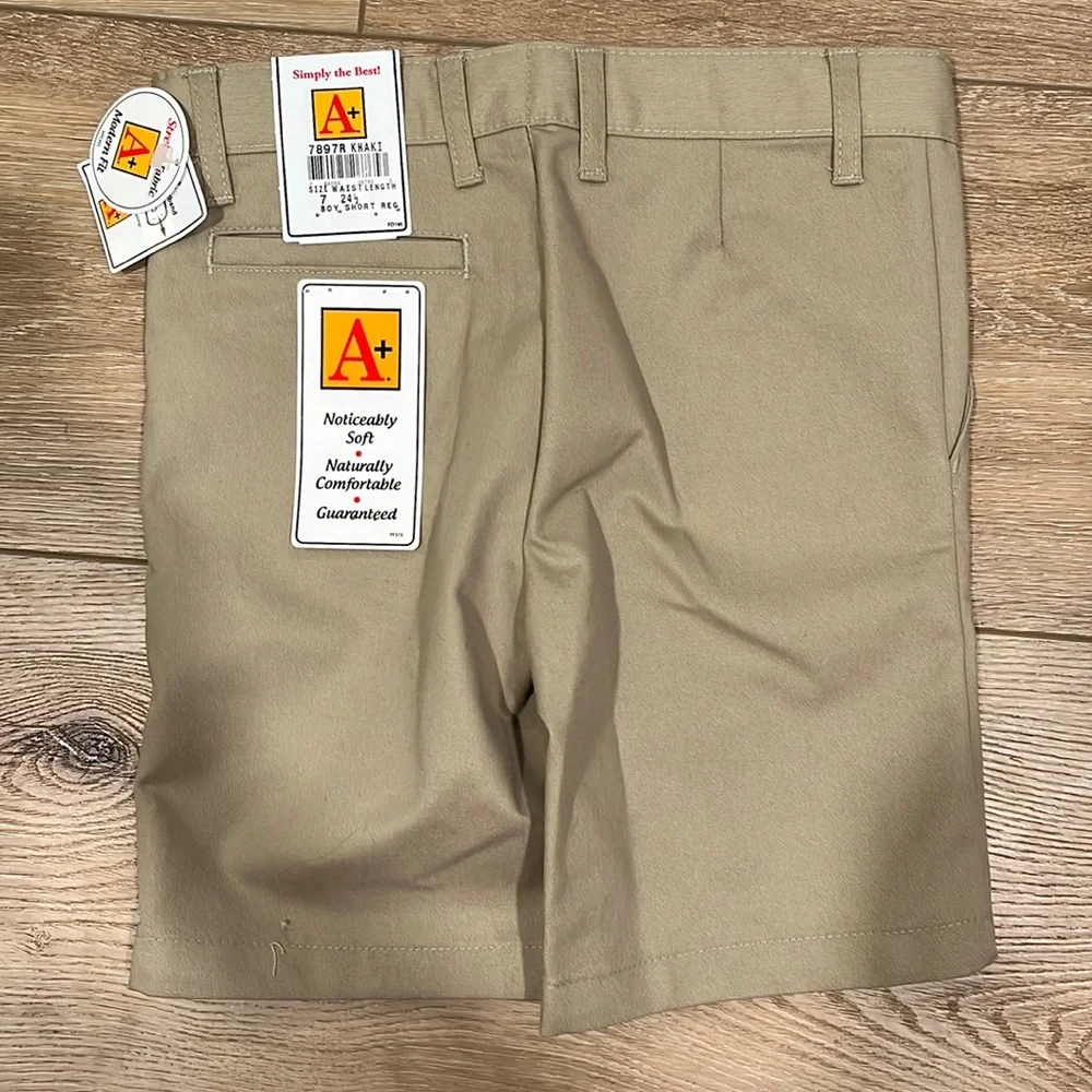 NWT Boys Khaki Uniform Shorts A+ School Apparel Size 7R Adjustable Waist